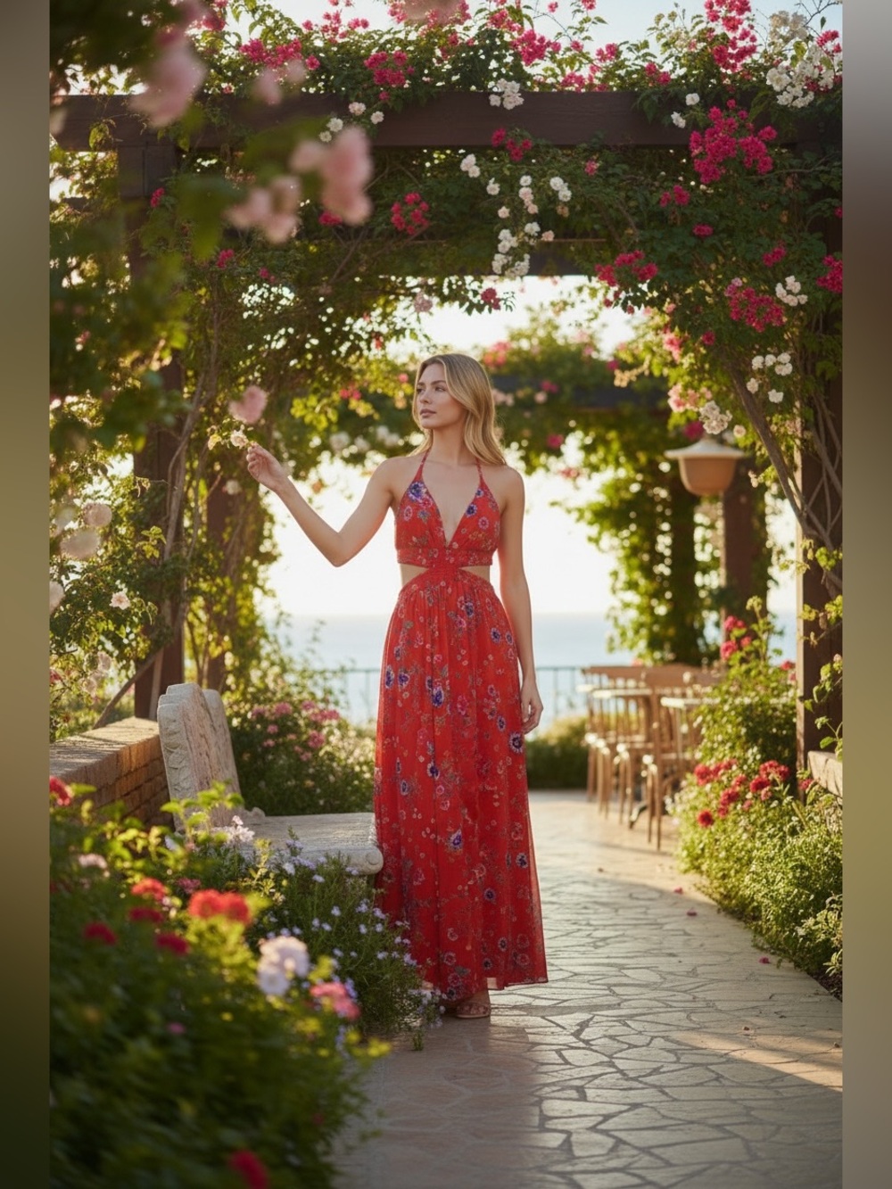 Express Red Floral V-Neck Maxi Dress